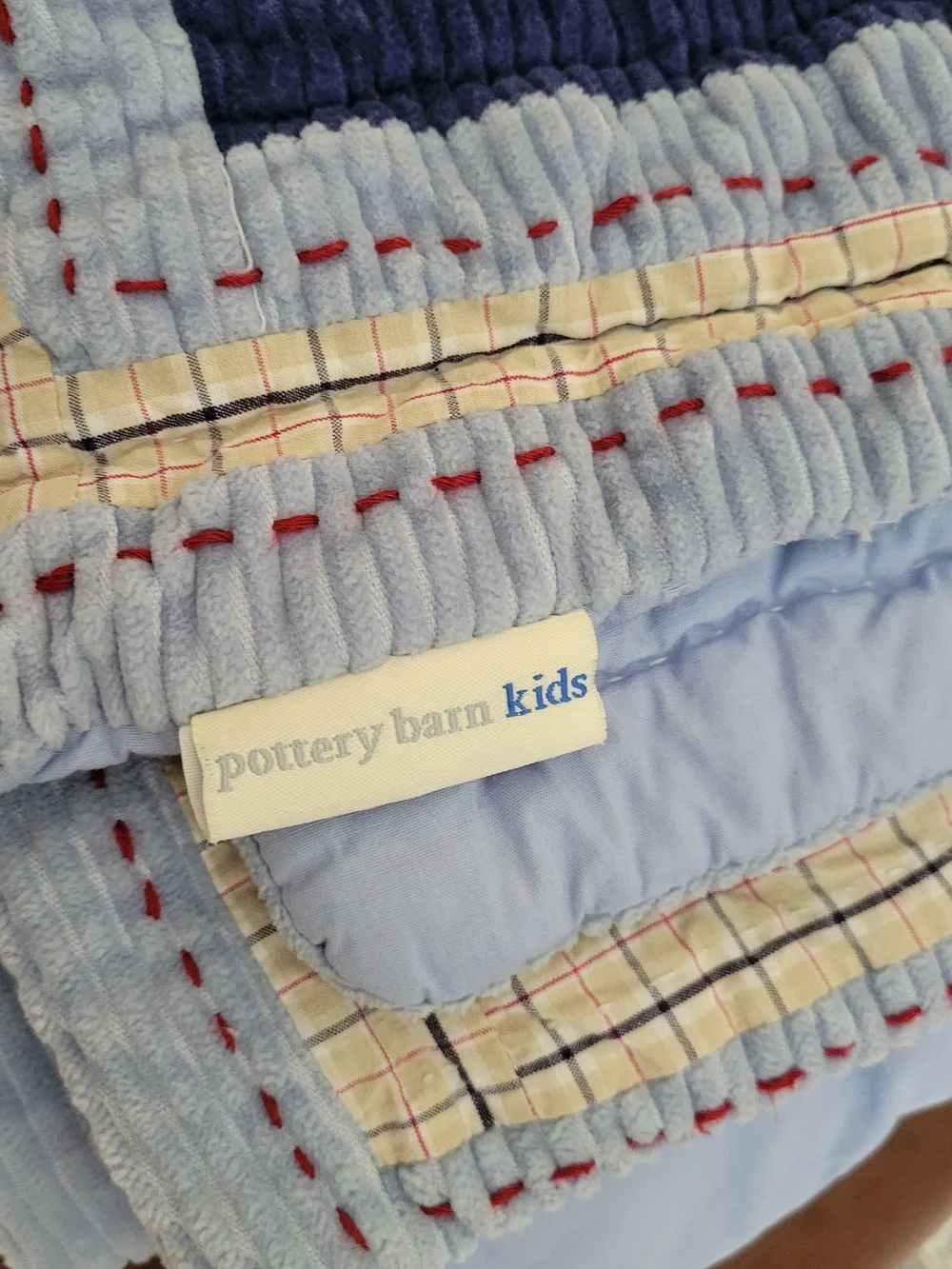 Pottery Barn Kids Retired  Homerun Baseball Corduroy Blue Baby Toddler Comforter
